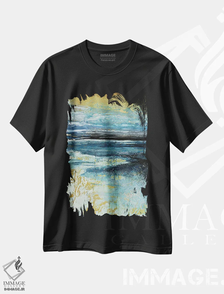 تیشرت مشکی طرح دار مطالعهٔ منظرهٔ ساحلی سوم یک اثر جولیا دی سانو | فروشگاه ایماژ