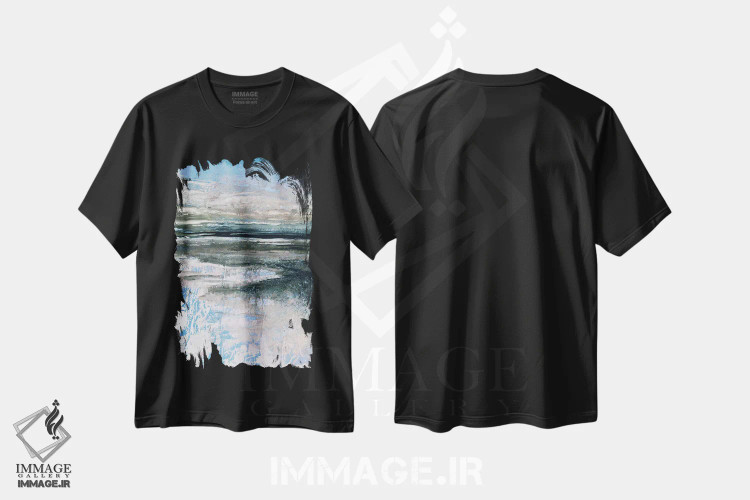 تیشرت مشکی طرح دار مطالعهٔ منظرهٔ ساحلی سوم پنج اثر جولیا دی سانو | فروشگاه ایماژ