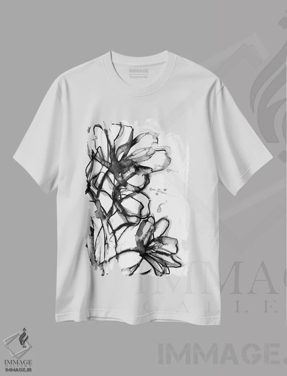 تیشرت سفید طرح دار شکوفه های قلم مو یک، آبستره اثر جولیا دی سانو | immage.ir