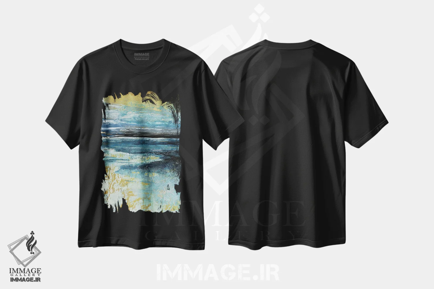 تیشرت مشکی طرح دار مطالعهٔ منظرهٔ ساحلی سوم یک اثر جولیا دی سانو | فروشگاه ایماژ