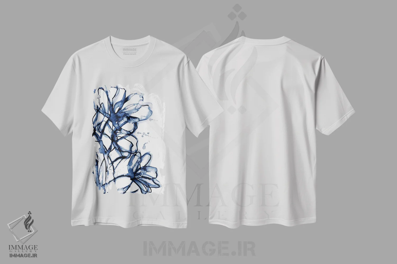 تیشرت سفید طرح دار شکوفه های قلم مو دو، آبستره اثر جولیا دی سانو | فروشگاه ایماژ