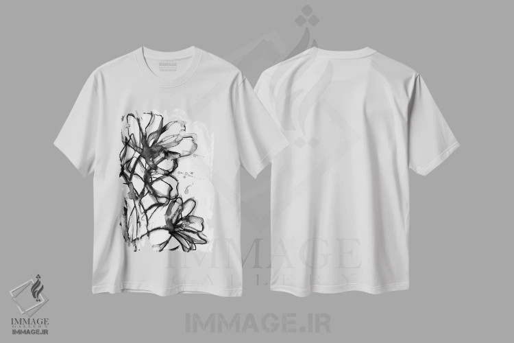 تیشرت سفید طرح دار شکوفه های قلم مو یک، آبستره اثر جولیا دی سانو | immage.ir