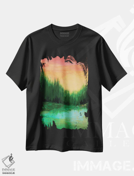 تیشرت مشکی طرح دار پژواک های جنگلی یک، آبستره اثر جولیا دی سانو | فروشگاه ایماژ
