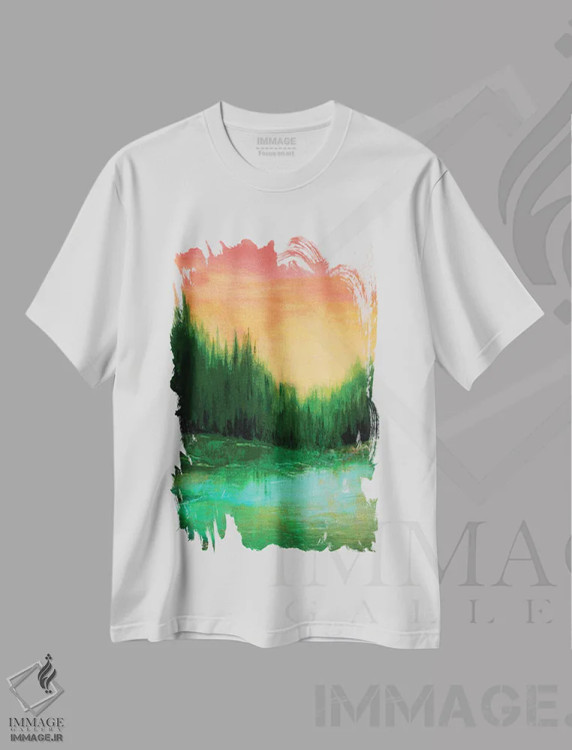 تیشرت سفید طرح دار پژواک های جنگلی یک، آبستره اثر جولیا دی سانو | immage.ir