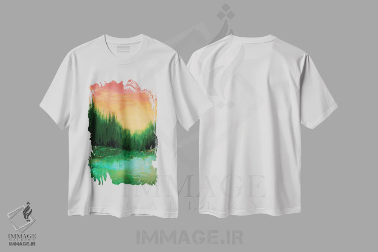تیشرت سفید طرح دار پژواک های جنگلی یک، آبستره اثر جولیا دی سانو | immage.ir
