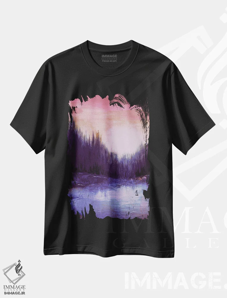 تیشرت مشکی طرح دار پژواک های جنگلی پنج، آبستره اثر جولیا دی سانو | فروشگاه ایماژ