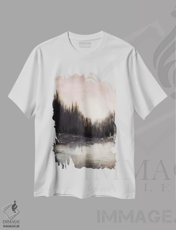 تیشرت سفید طرح دار پژواک های جنگلی یک، آبستره اثر جولیا دی سانو | فروشگاه ایماژ