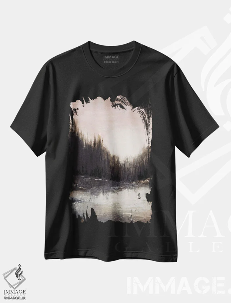 تیشرت مشکی طرح دار پژواک های جنگلی یک، آبستره اثر جولیا دی سانو | immage.ir