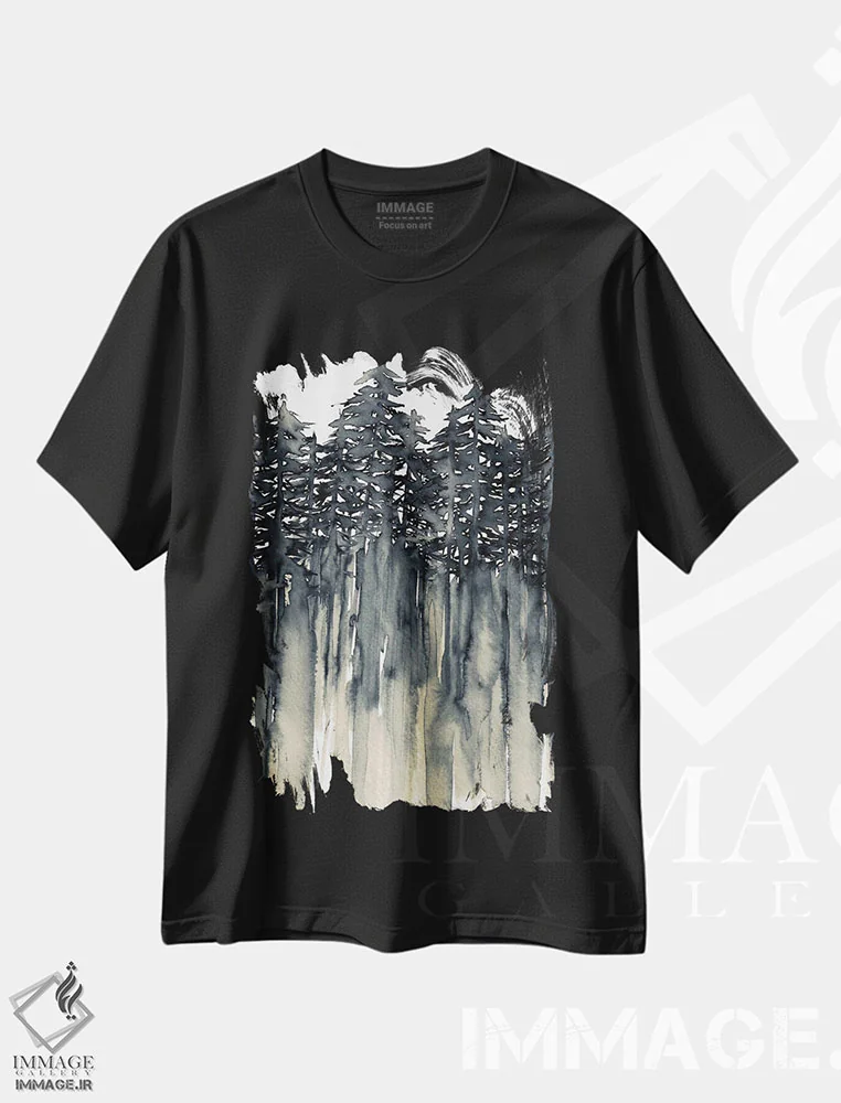 تیشرت مشکی طرح دار جنگل میان درختان دو، دکور معاصر اثر جولیا دی سانو | immage.ir