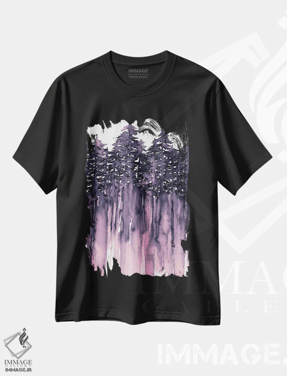 تیشرت مشکی طرح دار جنگل میان درختان سه، دکور معاصر اثر جولیا دی سانو | فروشگاه ایماژ