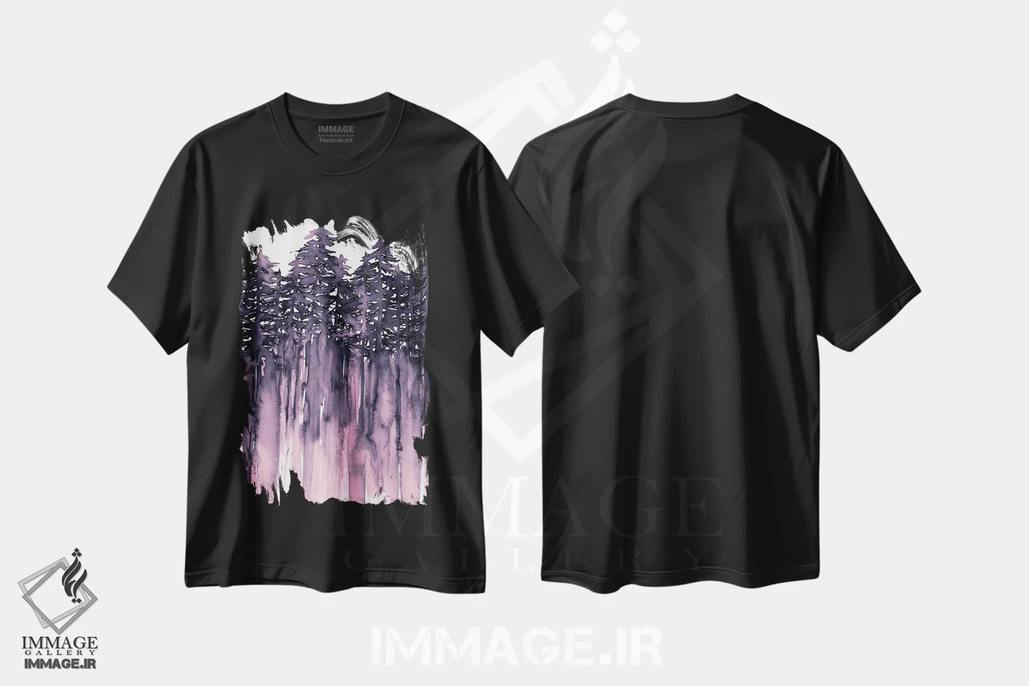 تیشرت مشکی طرح دار جنگل میان درختان سه، دکور معاصر اثر جولیا دی سانو | فروشگاه ایماژ