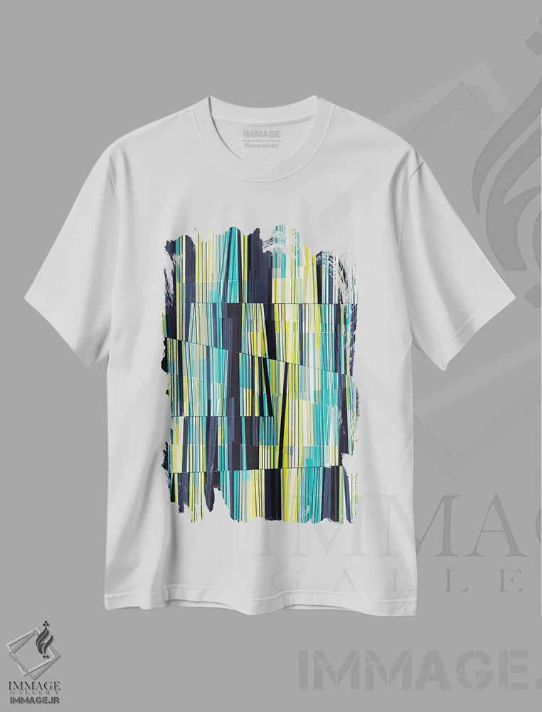 تیشرت سفید طرح دار میزان های برابر I، آبستره اثر جولیا دی سانو | فروشگاه ایماژ