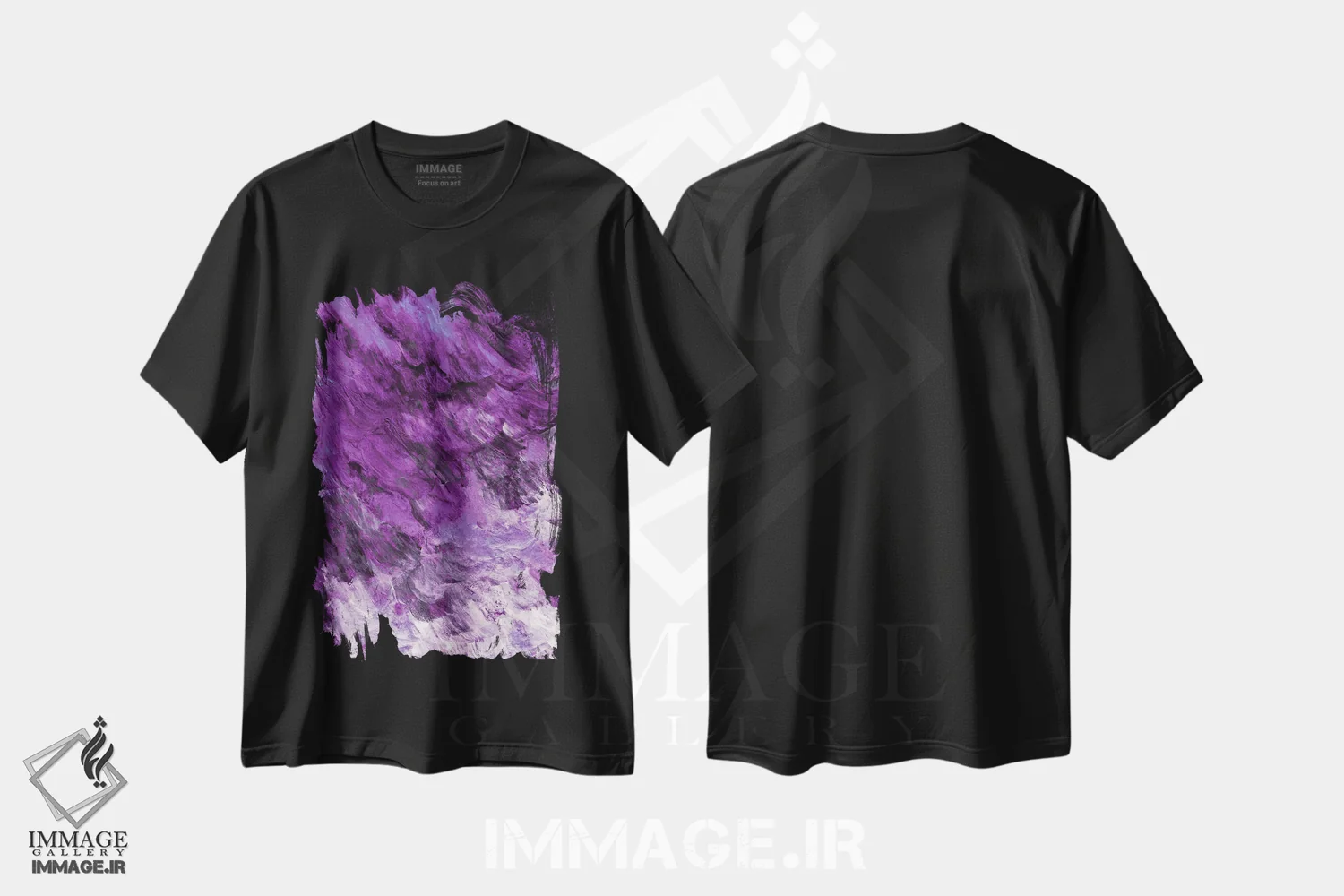 تیشرت مشکی طرح دار جزر و مد تیره V بنفش آلو اثر جولیا دی سانو | immage.ir