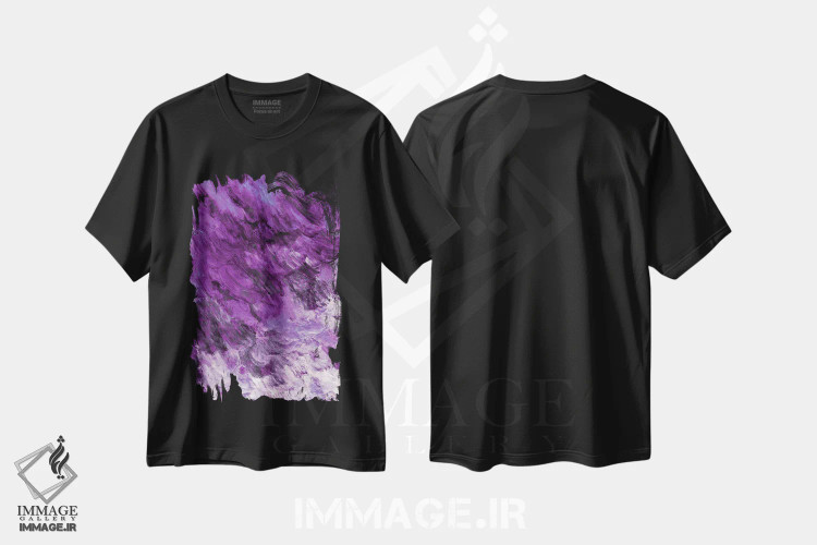 تیشرت مشکی طرح دار جزر و مد تیره V بنفش آلو اثر جولیا دی سانو | immage.ir