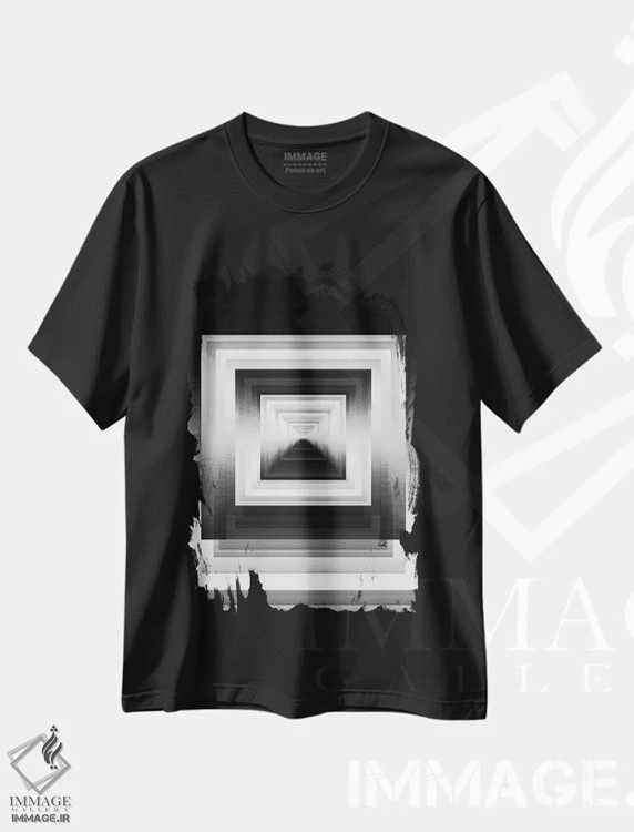 تیشرت مشکی طرح دار انعکاس های زاویه دار II سیاه و سفید خنثی، آبستره اثر جولیا دی سانو | فروشگاه ایماژ