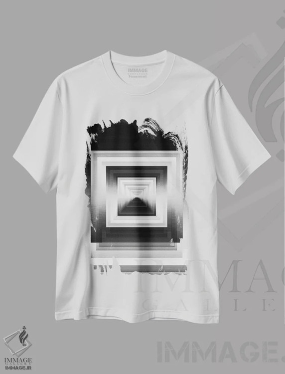 تیشرت سفید طرح دار انعکاس های زاویه دار II سیاه و سفید خنثی، آبستره اثر جولیا دی سانو | immage.ir