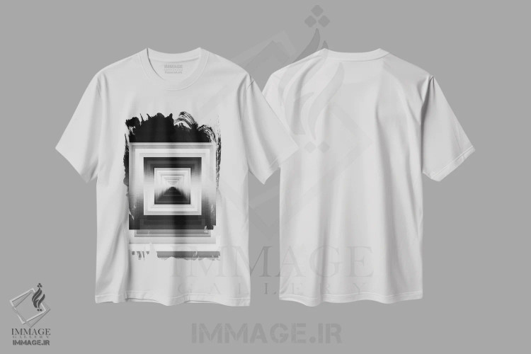 تیشرت سفید طرح دار انعکاس های زاویه دار II سیاه و سفید خنثی، آبستره اثر جولیا دی سانو | immage.ir