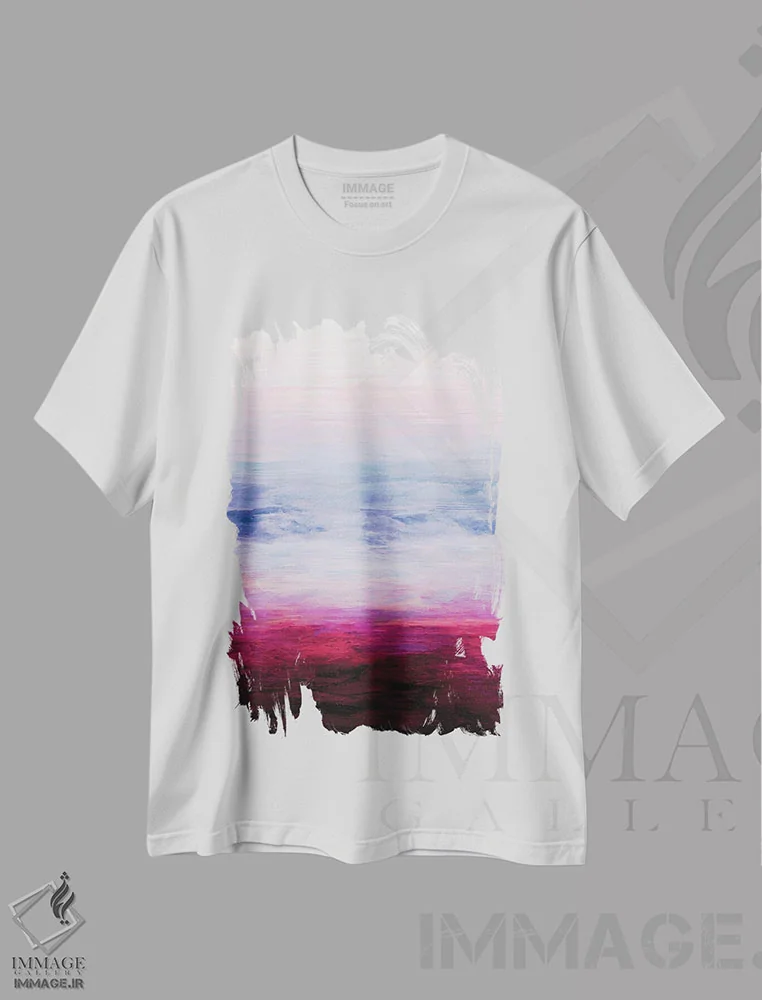 تیشرت سفید طرح دار سر در ابرها I ارغوانی پرینکِل اثر جولیا دی سانو | فروشگاه ایماژ