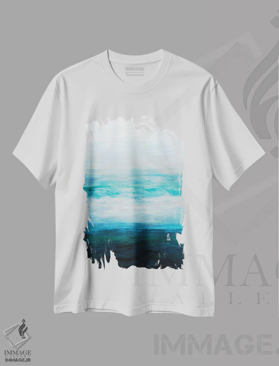 تیشرت سفید طرح دار سر در ابرها IV سبزآبی و سبز اثر جولیا دی سانو | immage.ir