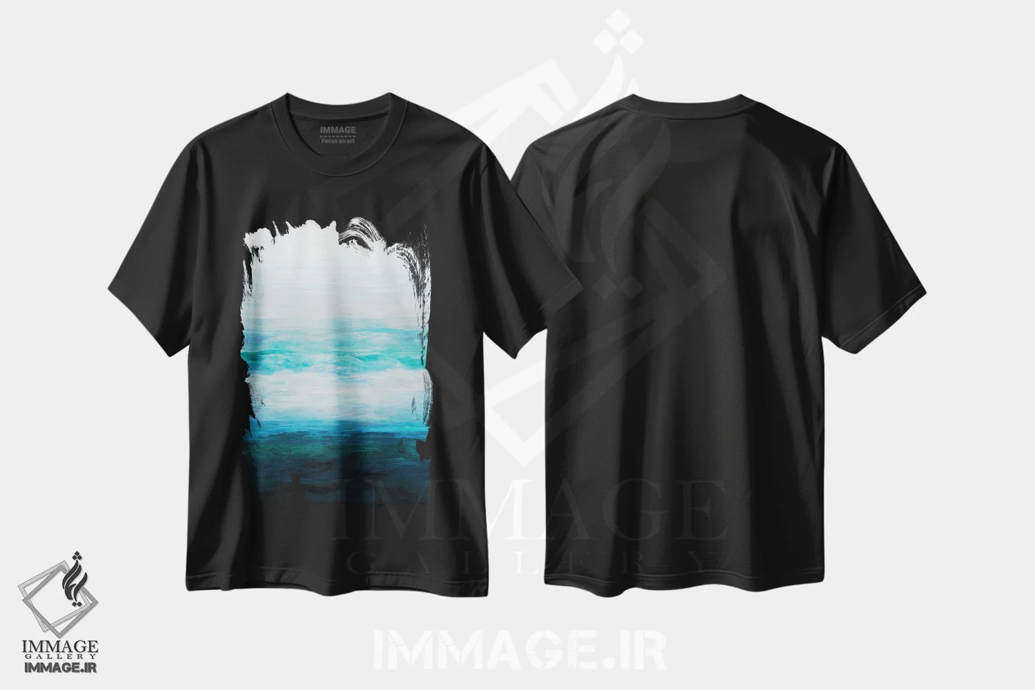 تیشرت مشکی طرح دار سر در ابرها IV سبزآبی و سبز اثر جولیا دی سانو | فروشگاه ایماژ