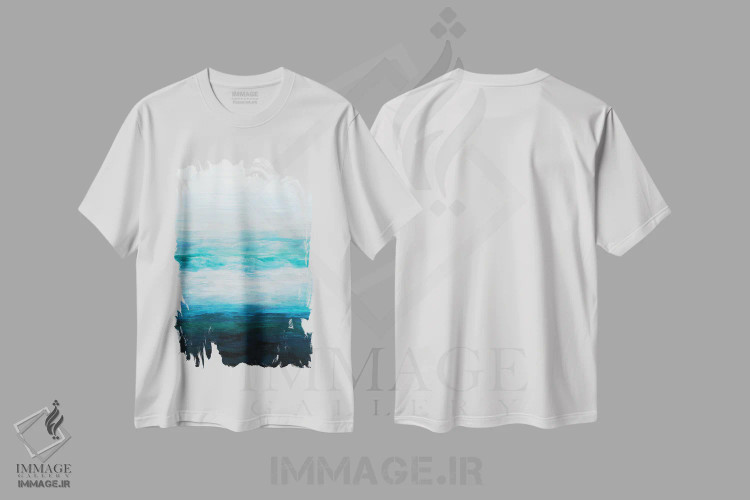 تیشرت سفید طرح دار سر در ابرها IV سبزآبی و سبز اثر جولیا دی سانو | immage.ir
