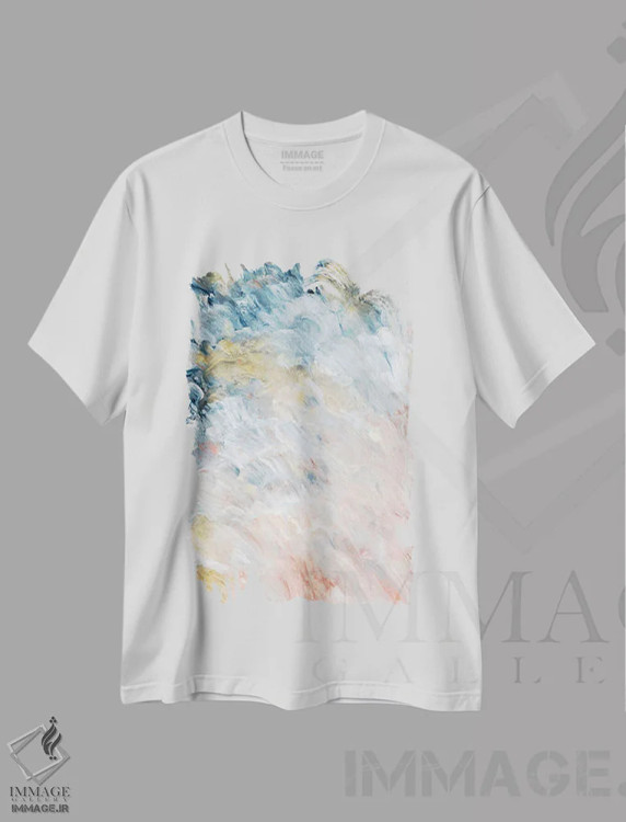 تیشرت سفید طرح دار همه چیز تغییر می کند I صورتی طلایی آبی اثر جولیا دی سانو | immage.ir
