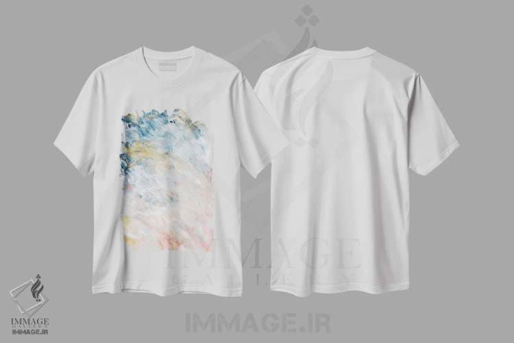 تیشرت سفید طرح دار همه چیز تغییر می کند I صورتی طلایی آبی اثر جولیا دی سانو | immage.ir