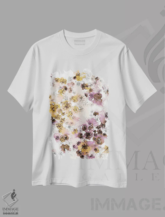 تیشرت سفید طرح دار جریان گل های وحشی V، آبستره اثر جولیا دی سانو | فروشگاه ایماژ
