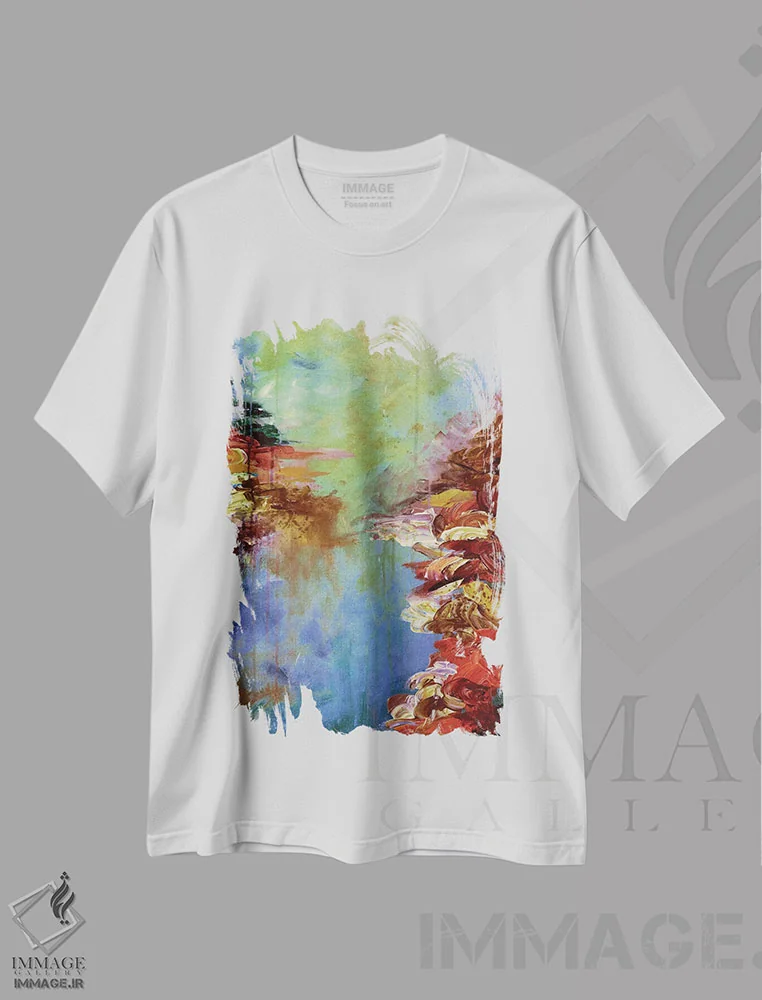تیشرت سفید طرح دار فرار به کنار دریاچه III اثر جولیا دی سانو | فروشگاه ایماژ