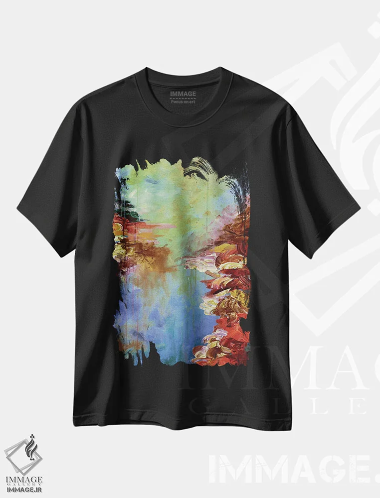 تیشرت مشکی طرح دار فرار به کنار دریاچه III اثر جولیا دی سانو | immage.ir