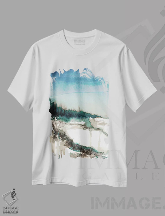 تیشرت سفید طرح دار خط ساحلی I سبز آبی، آبستره اثر جولیا دی سانو | immage.ir