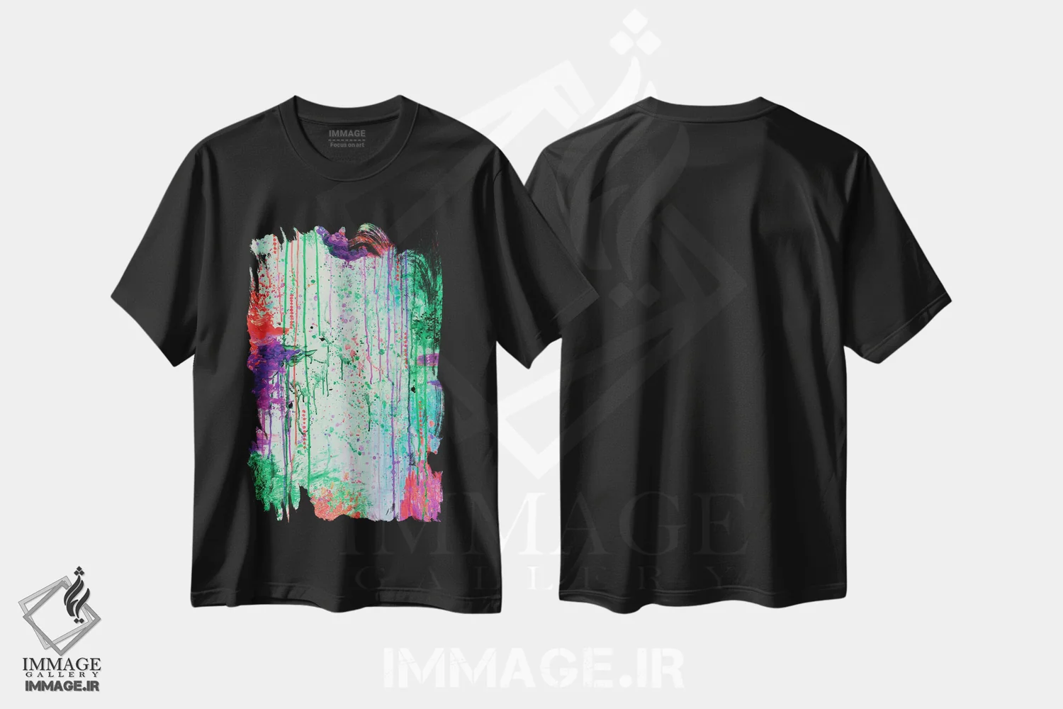 تیشرت مشکی طرح دار نوستالژی دهه ۹۰، آبستره اثر جولیا دی سانو | فروشگاه ایماژ