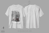 تیشرت سفید طرح دار هدیه ای برای کرامپوس، نقاشی و تصویرگری سیاه و سفید اثر جی.ای. لارسون | immage.ir