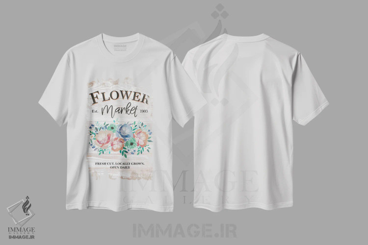 تیشرت سفید طرح دار بازار گل، دکور روستایی اثر جنیفر اللوری | فروشگاه ایماژ