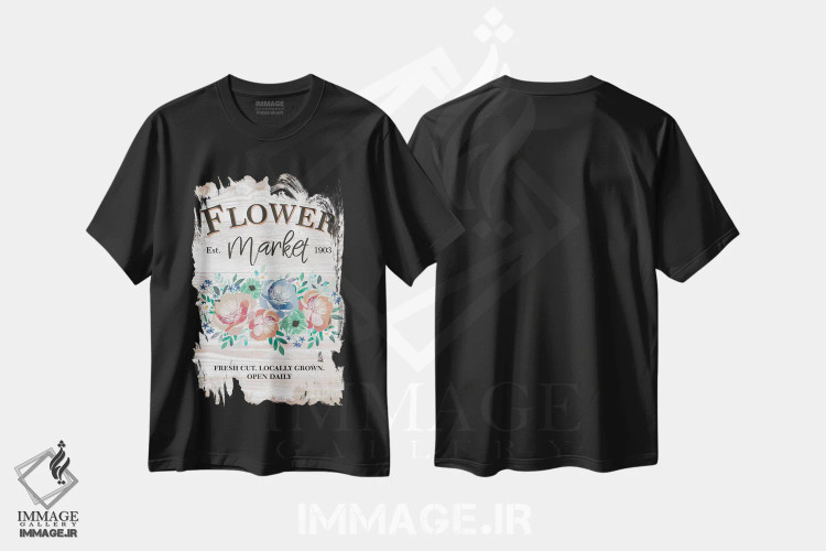 تیشرت مشکی طرح دار بازار گل، دکور روستایی اثر جنیفر اللوری | immage.ir
