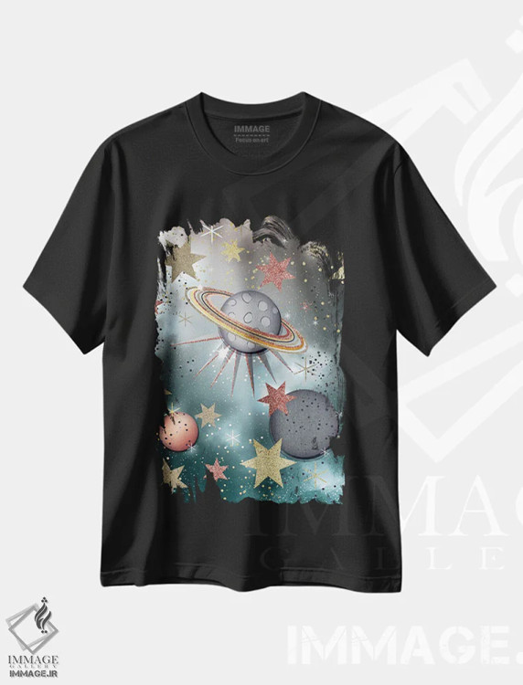 تیشرت مشکی طرح دار سیاره های پرستاره، هنر دیجیتال اثر جنیفر اللوری | immage.ir