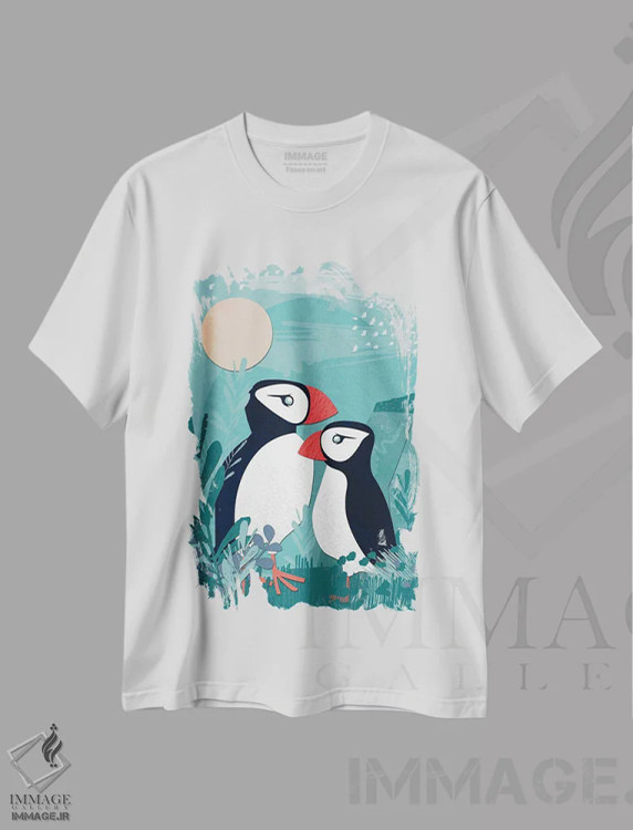 تیشرت سفید طرح دار کلاژ ساحلی یک، دکور ساحلی اثر جنیفر اللوری | فروشگاه ایماژ