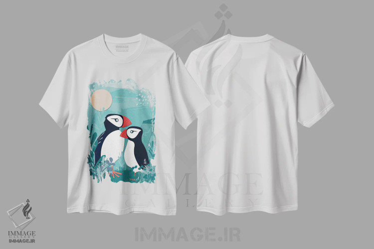 تیشرت سفید طرح دار کلاژ ساحلی یک، دکور ساحلی اثر جنیفر اللوری | فروشگاه ایماژ