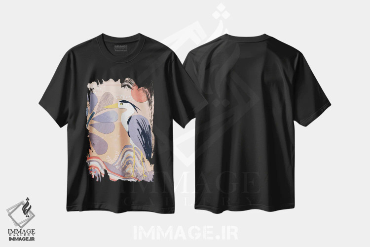 تیشرت مشکی طرح دار کلاژ ساحلی دو، دکور ساحلی اثر جنیفر اللوری | فروشگاه ایماژ