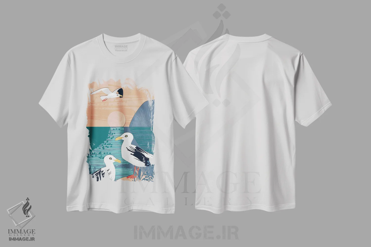 تیشرت سفید طرح دار کلاژ ساحلی سه، دکور ساحلی اثر جنیفر اللوری | فروشگاه ایماژ