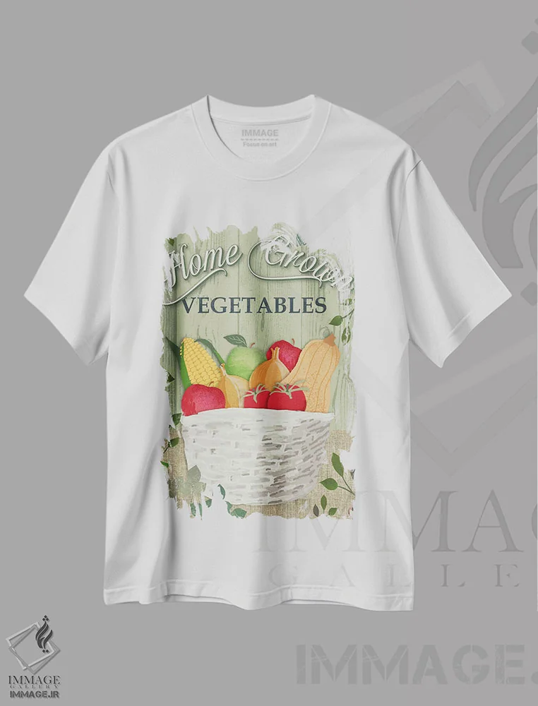 تیشرت سفید طرح دار از مزرعه تا سفره سه، تزئینی اثر جنیفر اللوری | فروشگاه ایماژ