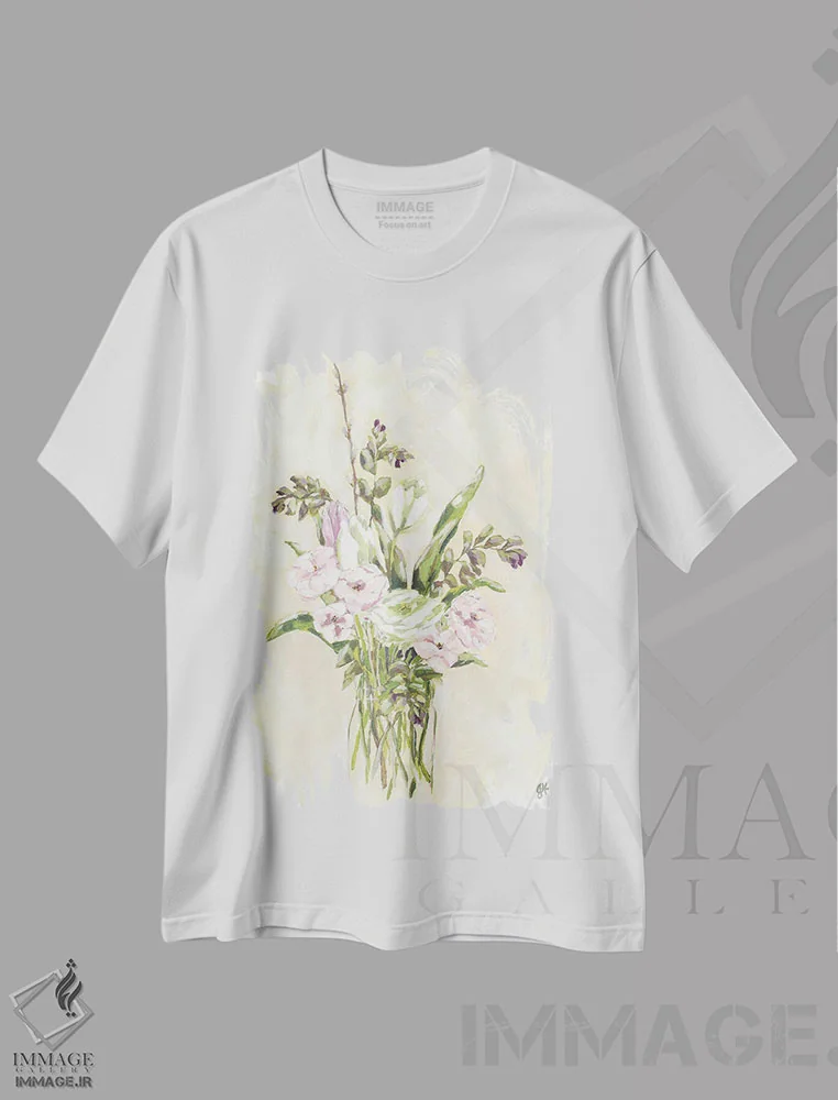 تیشرت سفید طرح دار دسته گل مزرعه گل ها یک، دکور روستایی اثر جنیفر هولدن | فروشگاه ایماژ