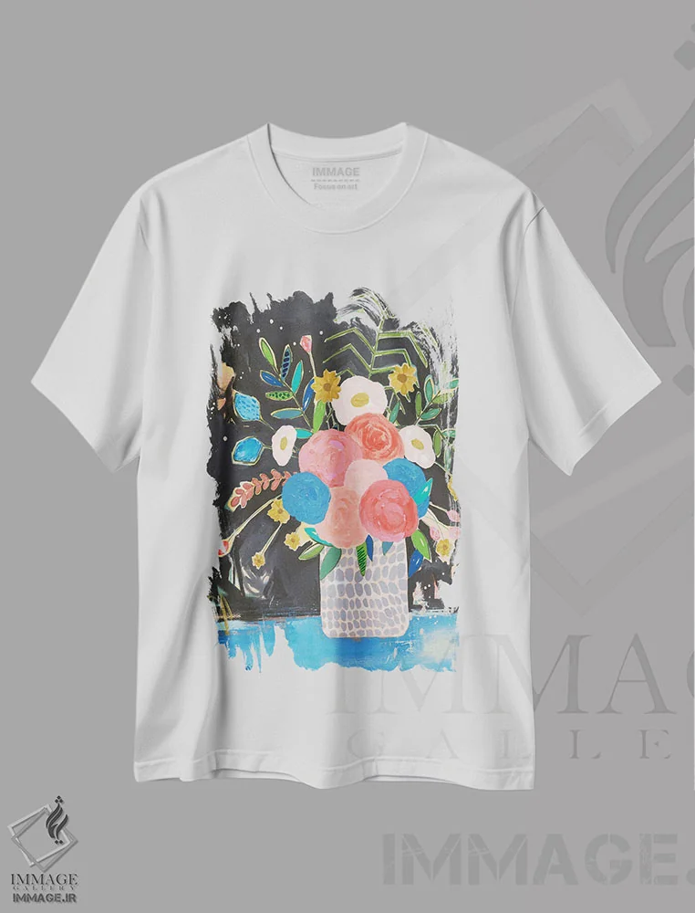 تیشرت سفید طرح دار گلدان خال خالی خاکستری، دکور معاصر اثر جنیفر مک کالی | immage.ir
