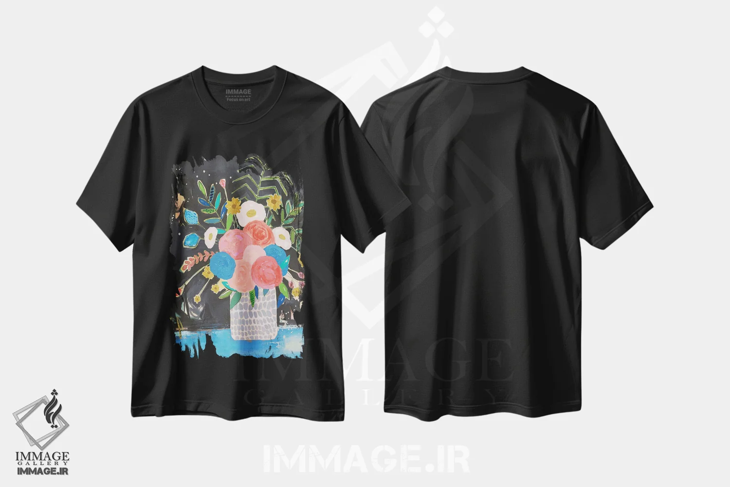 تیشرت مشکی طرح دار گلدان خال خالی خاکستری، دکور معاصر اثر جنیفر مک کالی | فروشگاه ایماژ