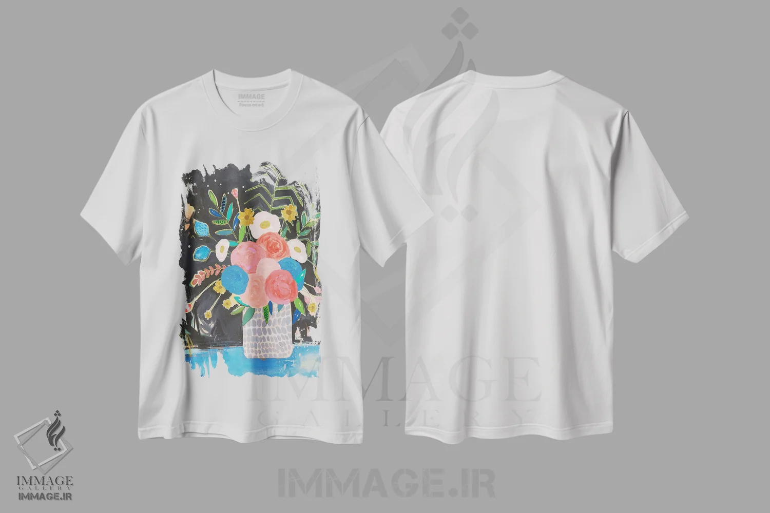 تیشرت سفید طرح دار گلدان خال خالی خاکستری، دکور معاصر اثر جنیفر مک کالی | immage.ir