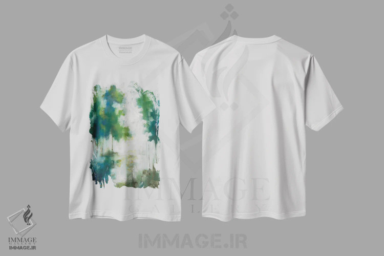 تیشرت سفید طرح دار درختان خانه دریاچه ای، دکور معاصر اثر ژاکلین النز | immage.ir