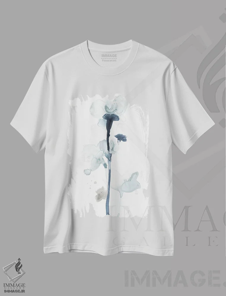 تیشرت سفید طرح دار شکوفه های نیمه شب ۱، آبستره اثر جون اریکا وس | فروشگاه ایماژ