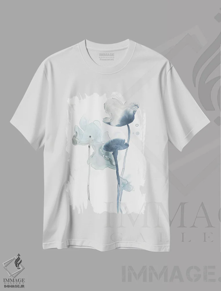 تیشرت سفید طرح دار شکوفه های نیمه شب ۳، آبستره اثر جون اریکا وس | فروشگاه ایماژ