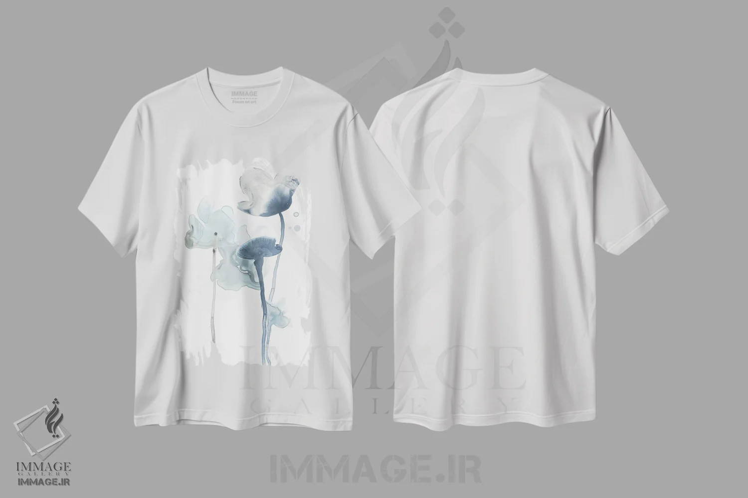 تیشرت سفید طرح دار شکوفه های نیمه شب ۳، آبستره اثر جون اریکا وس | فروشگاه ایماژ