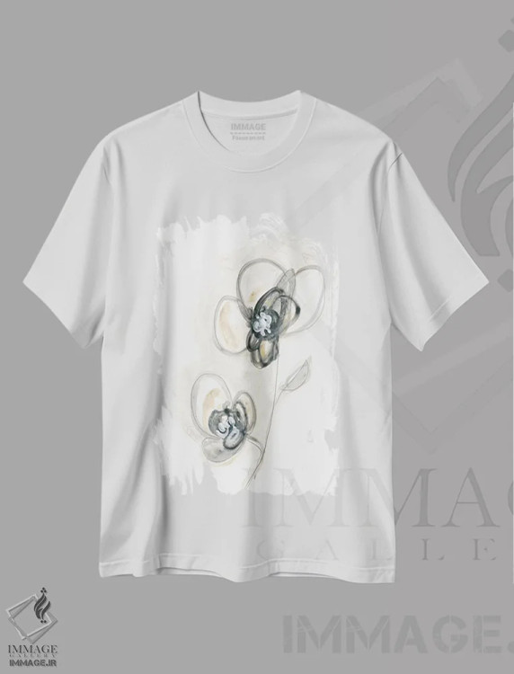 تیشرت سفید طرح دار مطالعه گل تک رنگ ۲، تزئینی اثر جون اریکا وس | immage.ir